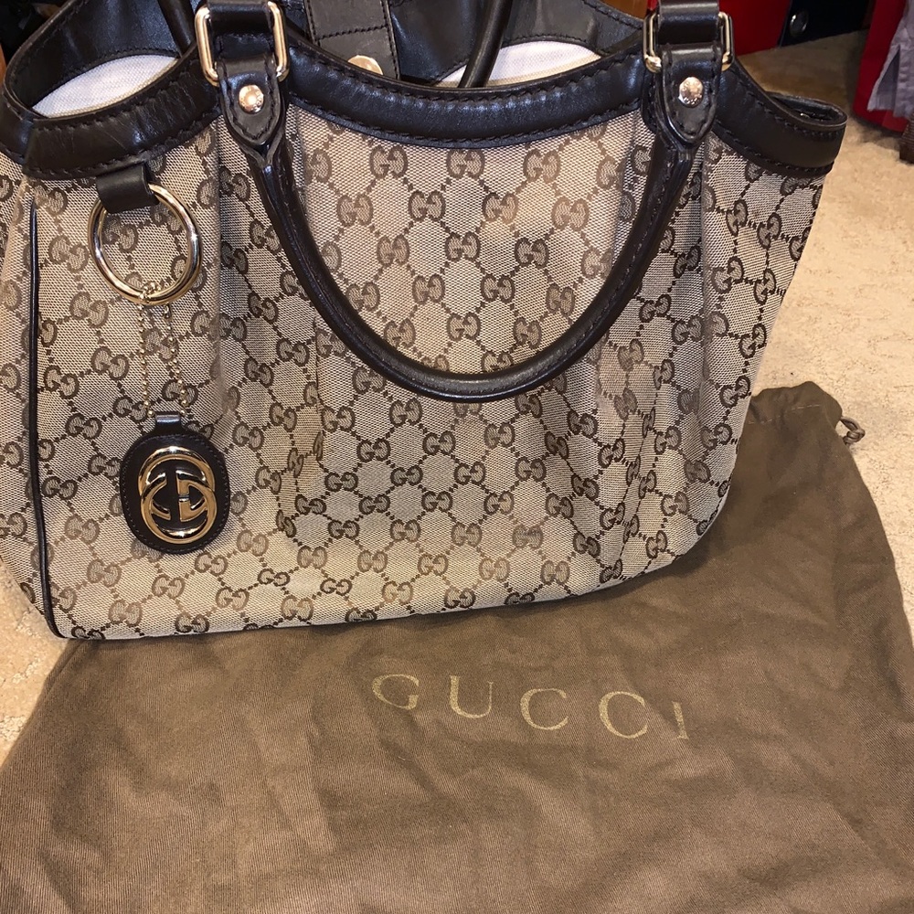 GUCCI Monogram Medium Sukey Tote Dark Brown